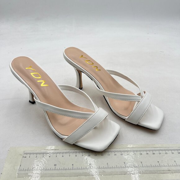 YDN White Square Open Toe Sandal Slides High Heel Slip on Flip Flops Slippers - Picture 4 of 8